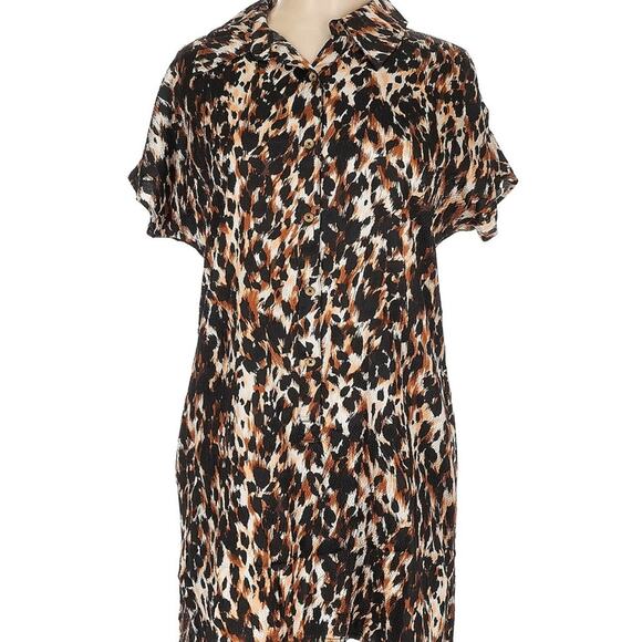 St. John Silk Animal Print Button Up Sheath Dress Size 10 - Picture 1 of 6